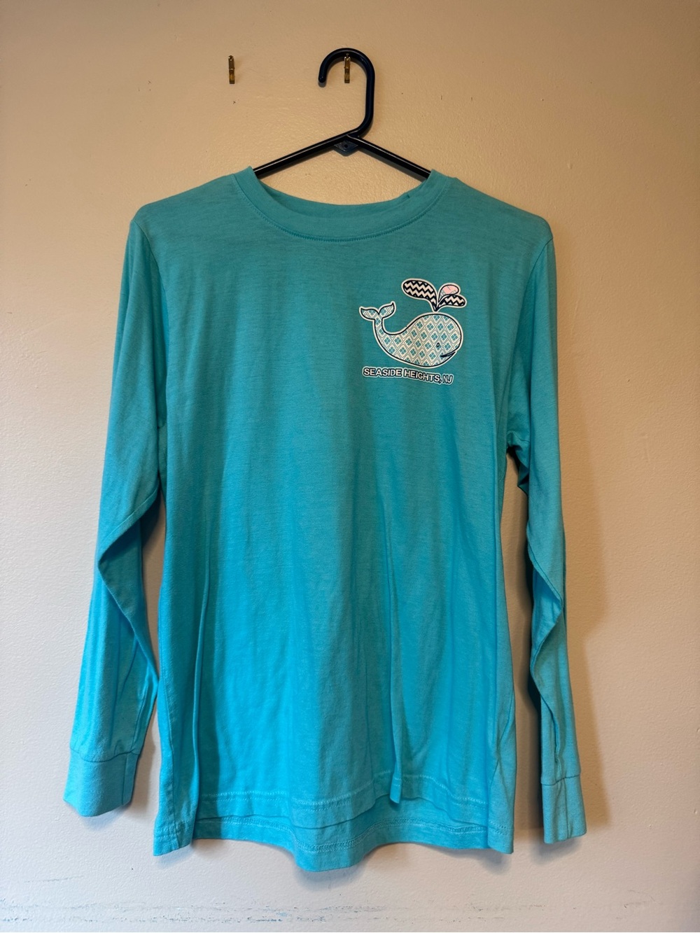 Long-Sleeve Teal Graphic Tee with Whale Seaside Heights, NJ